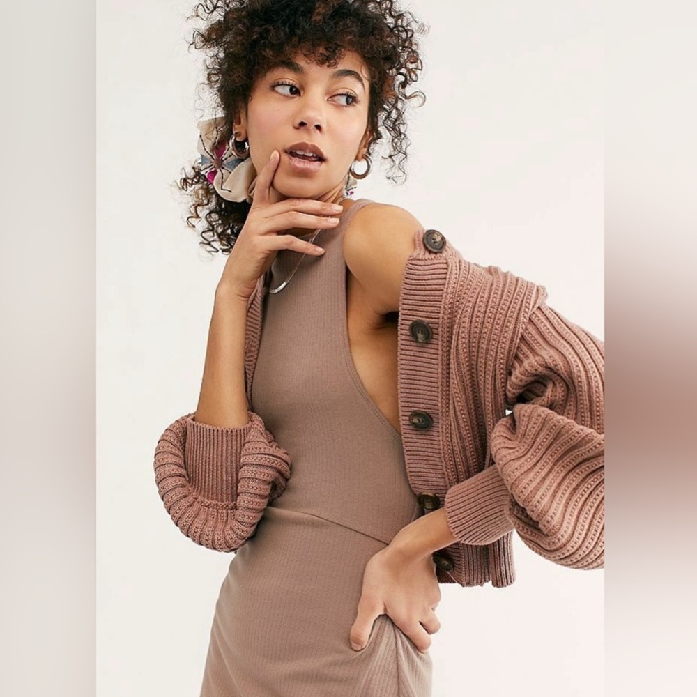 Free People All Yours Cardigan Sweater Mocha Brown